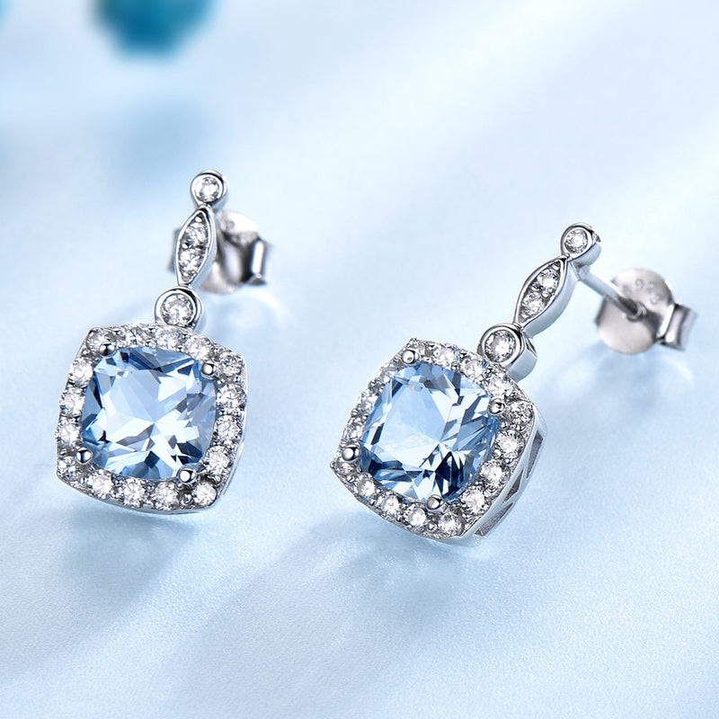 UMCHO, conjunto de joyería de plata de ley 925, anillo de topacio azul cielo, colgante, pendientes de tuerca para mujer, boda, regalo de San Valentín, joyería fina