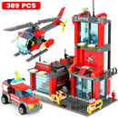 City Fire Station Building Blocks Mini Size Fire Engine Truck Blocks Firefighting Aircraft Helicopter Bricks Sets Toys For Kids