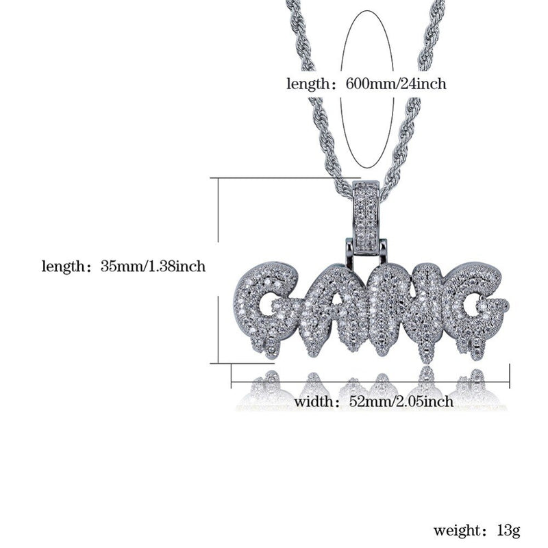 TOPGRILLZ Iced Out Cubic Zircon Bling Bubble Letters GANG Pendant Necklace Men Women Hip Hop Gold Silver Color CZ Necklace Gifts