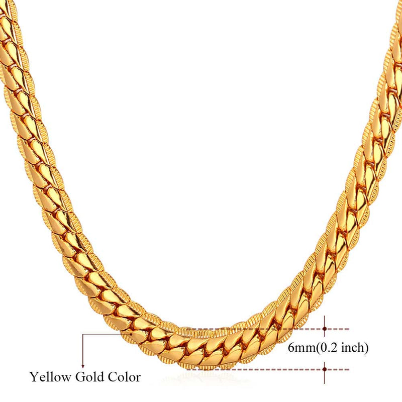 U7 Men Chunky Snake Curb Chain Necklace Gold Plated Black Tone Link Necklace for Men Women 6 /9mm 18" -30" Inches  N08