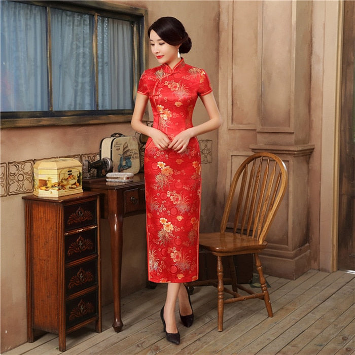 2021 New High Fashion Green Rayon Cheongsam Chinese Classic Women&