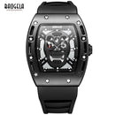 Baogela Fashion Mens Skeleton Skull Luminous Quartz Watches Military Style Black Silicone Rectangle Dial Armbanduhr für Man1612