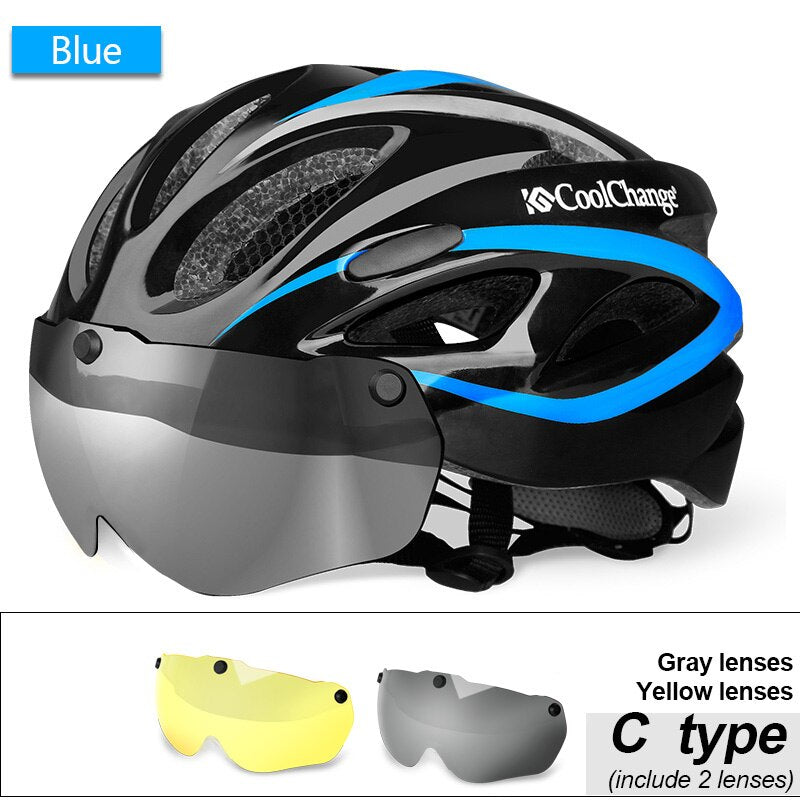 CoolChange Fahrradhelm Integral geformter ultraleichter MTB Fahrradhelm mit Brille Insektennetz Fahrrad Casco Ciclismo 57-62 CM