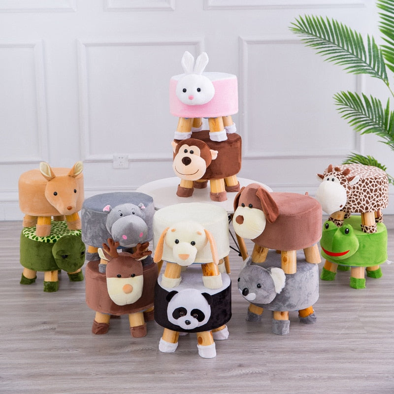 Silla de animales hecha a mano de varios estilos, taburetes de madera para niños, zapatos, sofá con cubierta de dibujos animados de felpa, sillas de bebé para adultos de lujo, banco pequeño