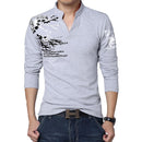 Gran oferta 2022 nueva camiseta de otoño para hombre, camiseta de manga larga con cuello en V y estampado de flores a la moda, ropa para hombre, camiseta informal de tendencia para hombre 5XL
