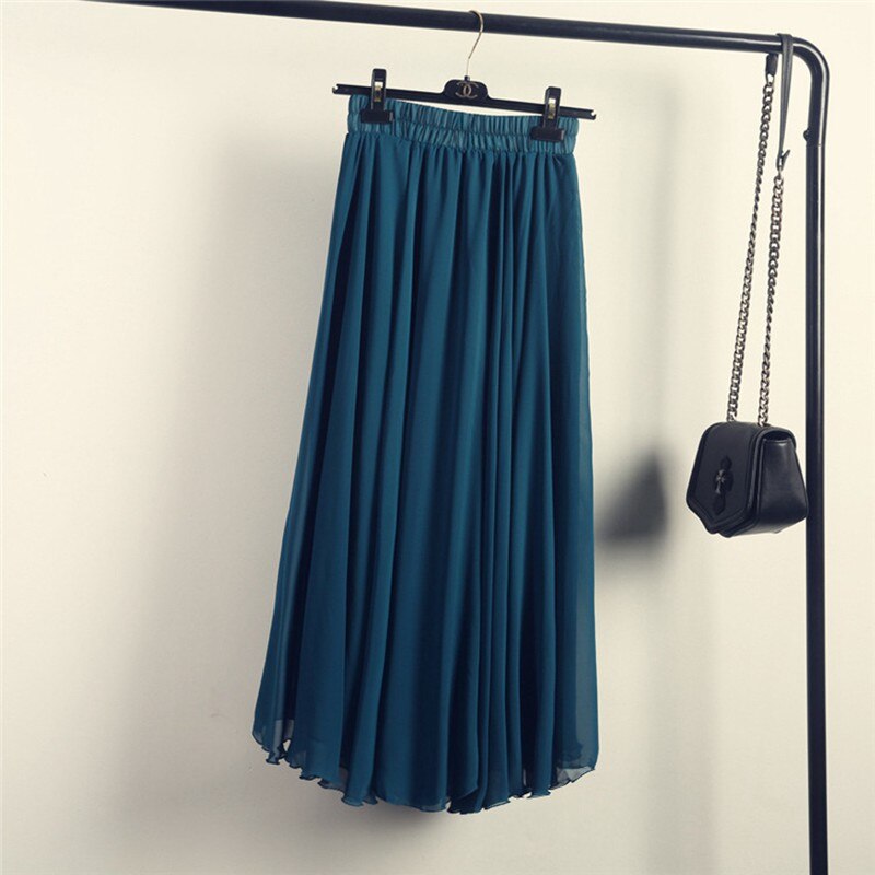 Womens Boho Style 3 Layer Chiffon Long Skirt Female Elegant High Waist Non-transparent Beach Maxi Skirts Saia 2021 Spring SK121