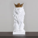 Modern Resin Animal Statue Golden Crown Black Lion Figurine for Home Decoration Accessories for Living Room Desk Home Decor