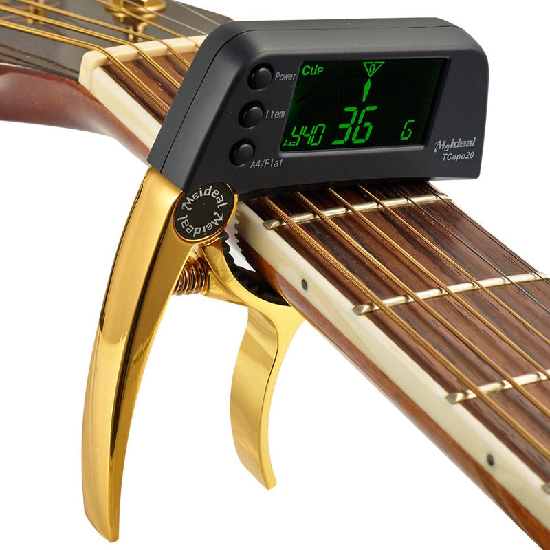 TCapo20 Afinador de guitarra acústica Capo Guitar Capofret 2 en 1 Capo Tuner Metal para guitarra eléctrica Bajo Piezas cromáticas