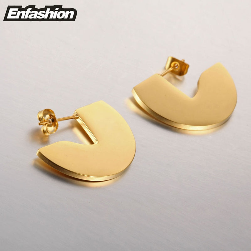 Enfashion Punk Geometic Semi-circle Fan Stud Pendiente de acero inoxidable de color dorado Pendientes para mujeres Pendientes oorbellen E5423