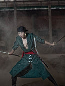 5PCS Japanese Anime Roronoa Zoro Cosplay Costume Comic Halloween Cosplay robe Full Set wig and kerchief free shipping