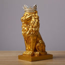 Modern Resin Animal Statue Golden Crown Black Lion Figurine for Home Decoration Accessories for Living Room Desk Home Decor