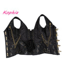 Alta calidad 12 acero hueso remache cadena gótico Steampunk corsé mujer chaleco superior cintura Control cuero Sexy corsés y Bustiers