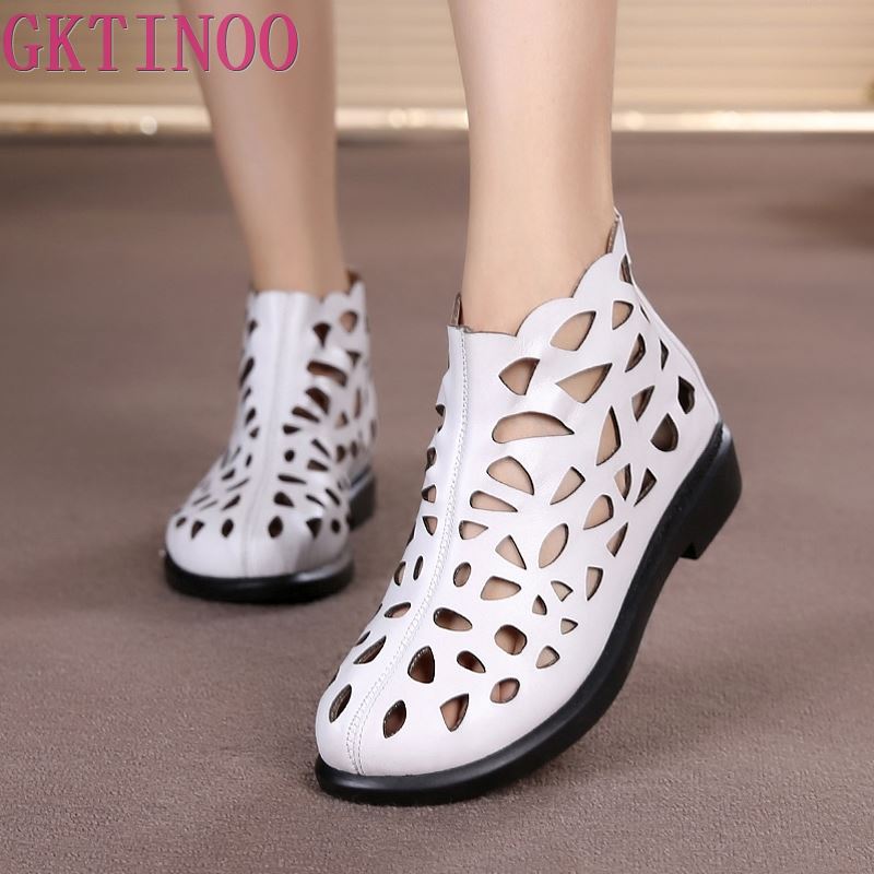 New Arrival Roman Women Sandals Cut outs Gladiator Low Heels Ankle Cool boots Genuine Leather Ladies Summer Shoes