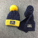 Winter Soft Fleece Knit Hat Scarf Set Kids Novelty Thickened Beanie Scarf with PU Patches