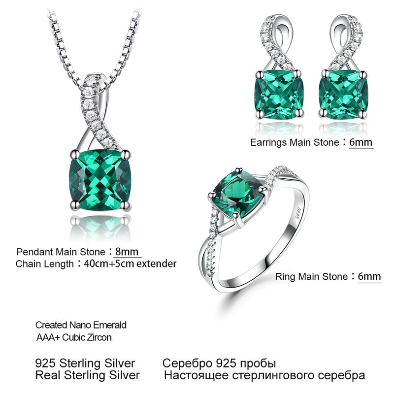 UMCHO 925 Sterling Silver Jewelry Sets For Women Gemstone Emerald Ring Pendant Stud Earrings For Women Wedding Fine Jewelry New