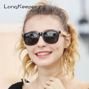 Gafas de sol de bambú de madera polarizada LongKeeper para mujer, diseño de marca para hombre, gafas de sol con brazos de madera reales, lentes de espejo, Gafas de sol
