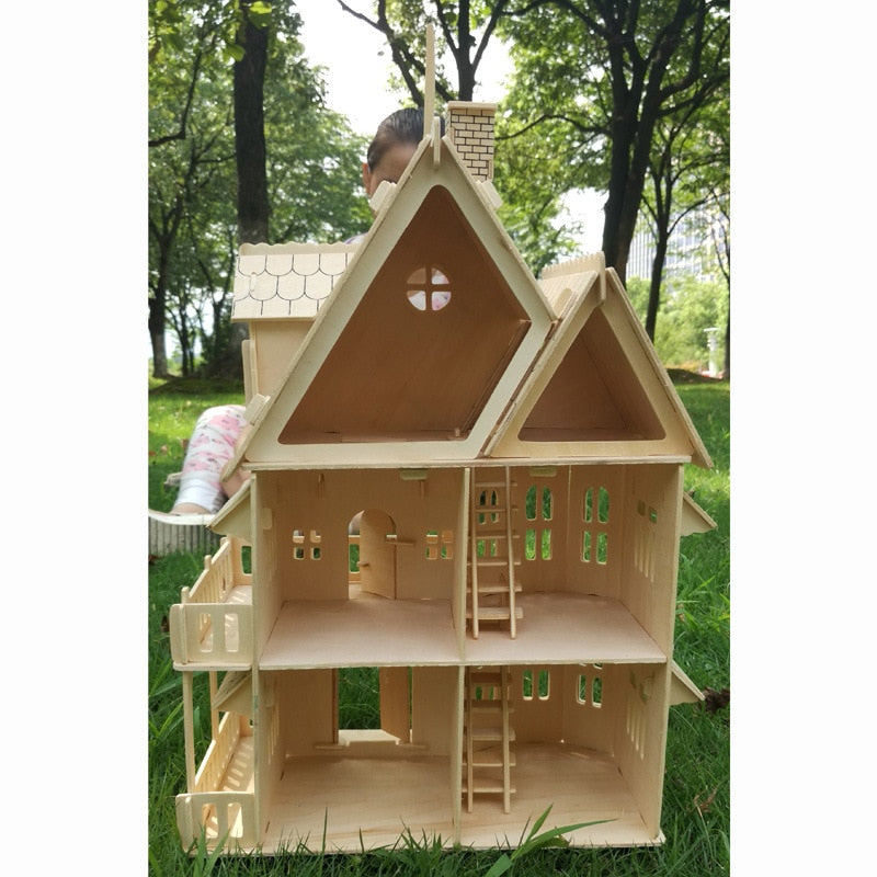 Holz 3D Puzzle Haus DIY Puppenhaus Villa Modell zusammengebautes Miniatur Puppenhaus Pädagogisches Rollenspiel Spielzeug für Kinder Mädchen