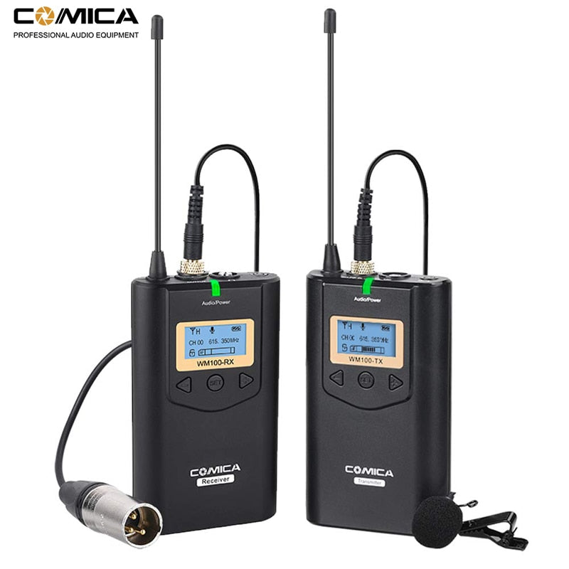 Comica CVM-WM100 UHF 48 Channels Wireless Lavalier Lapel Microphone System for Canon Nikon Sony DSLR Cameras/Smartphones