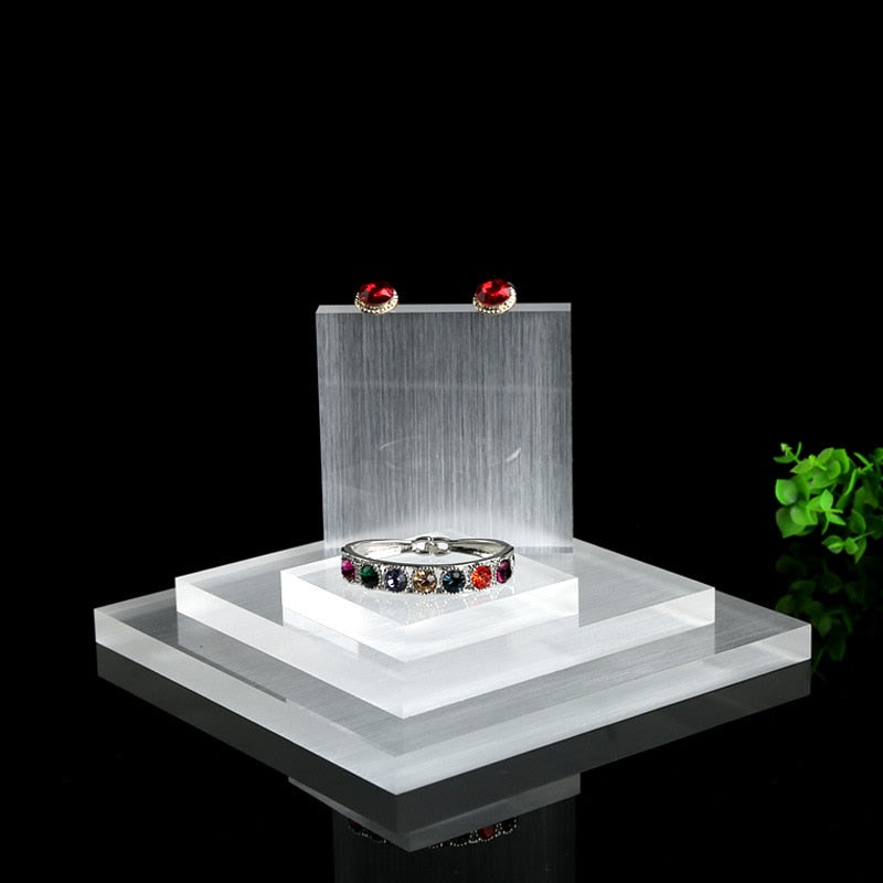 Square Solid Acrylic Display Stand Cabinet Shop Retail Jewellery Watch Art Counter Display Riser Block Clear Black Frosted White