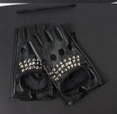 Moda 2019, guantes de medio dedo para mujer, guantes de conducción sin dedos de cuero PU, guantes de baile huecos con remaches para hombres, Luvas blancas y negras