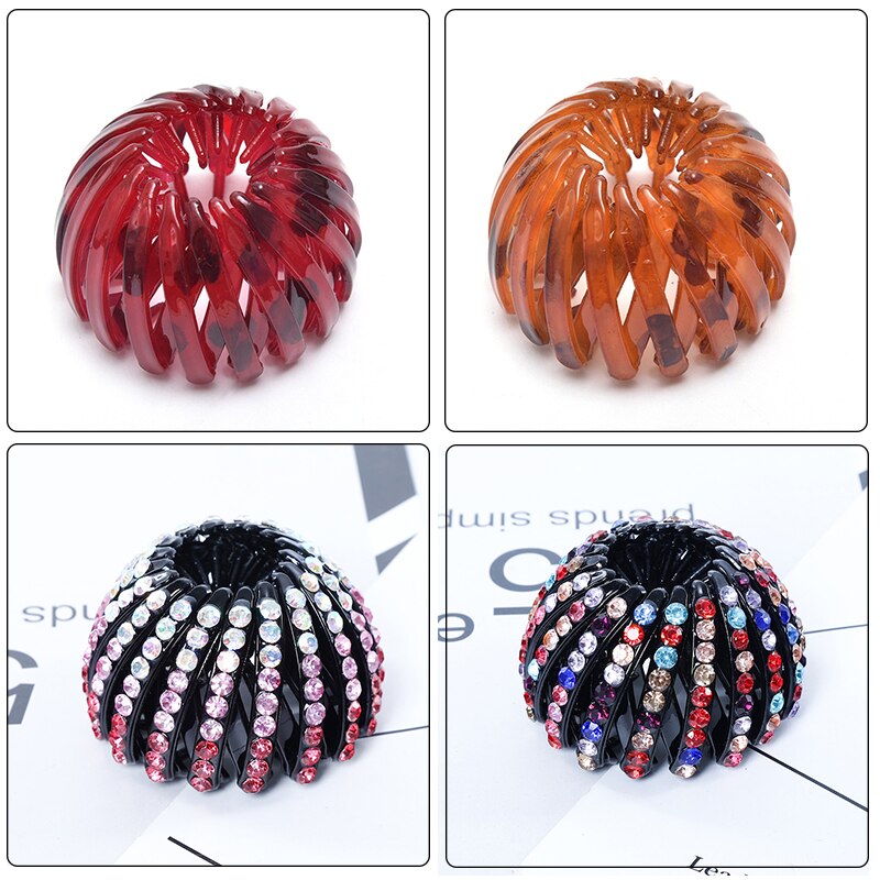 Fashion Women Bun Crystal Hair Claw Horsetail Buckle Hair Clip Bird Nest Expanding Hair Accessories Female Ponytail Headwear