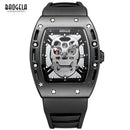 Baogela Fashion Mens Skeleton Skull Luminous Quartz Watches Military Style Black Silicone Rectangle Dial Armbanduhr für Man1612