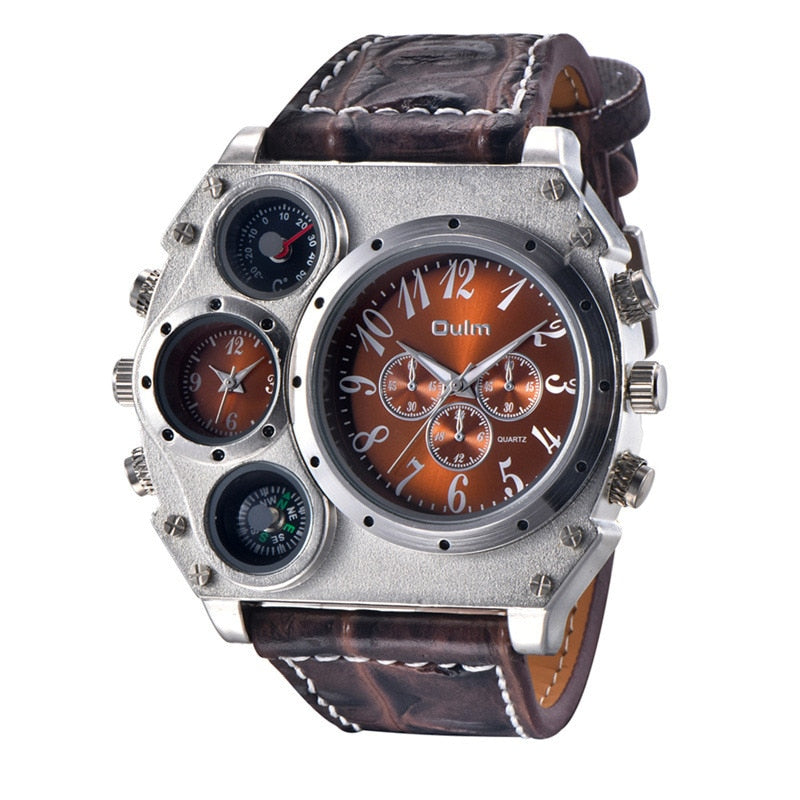 Oulm 1349 Nuevos relojes deportivos Hombres Super Big Large Dial Hombre Reloj de cuarzo Brújula decorativa Reloj de pulsera de lujo para hombres