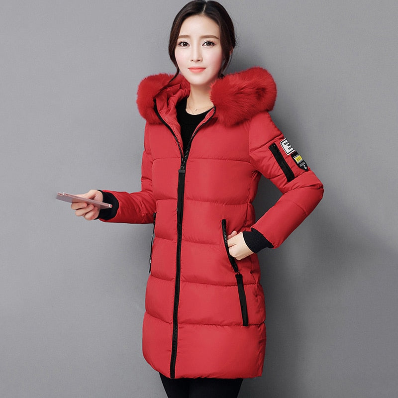 2021 new hooded loose long women winter jacket with fur collar warm thick parka cotton padded female fashion womens coat parkas