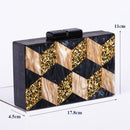 New Female Black Pearlescent Acrylic Evening Bags Vintage Women Messenger Bags Gold Sequins Clutches Patchwork Party Handbags