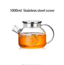 1000ml/1800ml Glass Kettle Water Jug Heat Resistant Flower Teapots with Bamboo Lid Stainless Steel Cover Clear Juice Container