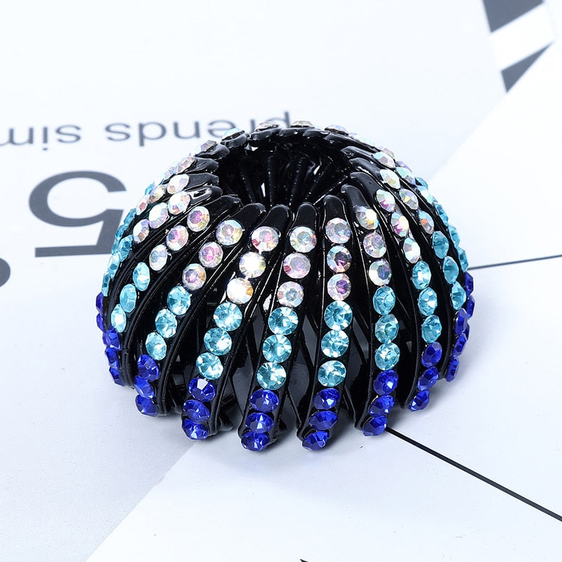 Fashion Women Bun Crystal Hair Claw Horsetail Buckle Hair Clip Bird Nest Expanding Hair Accessories Female Ponytail Headwear