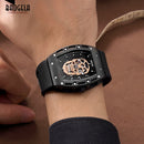 Baogela Fashion Mens Skeleton Skull Luminous Quartz Watches Military Style Black Silicone Rectangle Dial Armbanduhr für Man1612