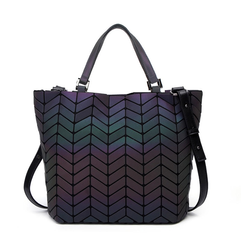 2022 Women Laser Geometry Bag Sequins Mirror Saser Plaid Folding Shoulder Bags Luminous Handbag Diamond Casual Tote Bucket Bag