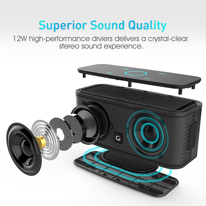DOSS SoundBox Touch Control Bluetooth Speaker Portable Wireless Loud Speakers Stereo Bass Sound Box Built-in Mic for Computer PC