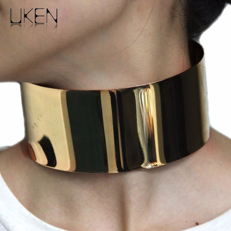 Metal Torque Choker Necklace Punk Fashion Wide Alloy Collars Statement Necklace For Women Party Accessories UKEN