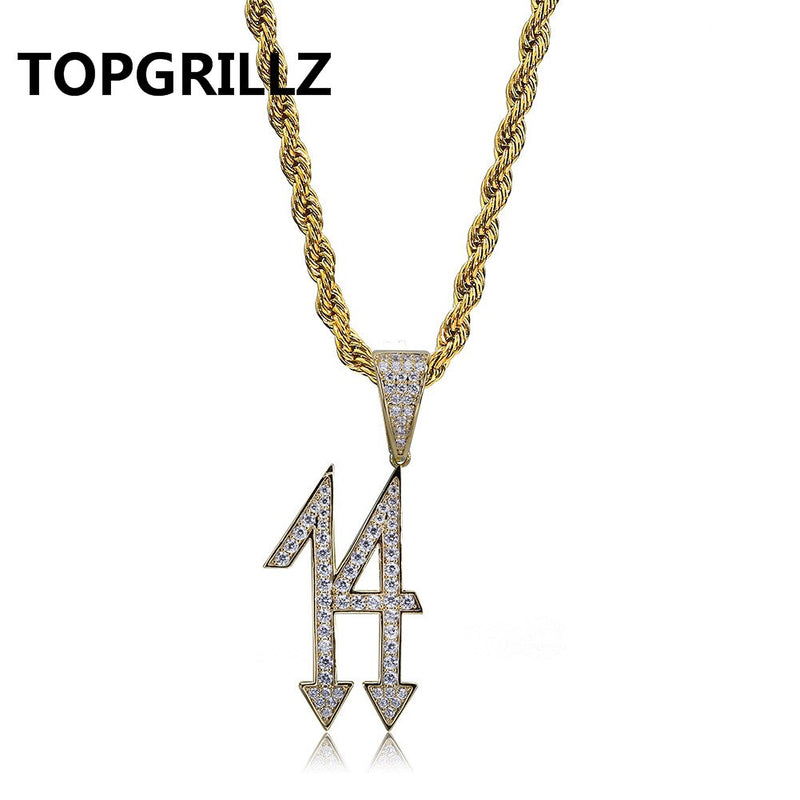 Moda 14 letras Iced Out colgante y collares hombres mujeres circón Hip Hop cadenas joyería oro plata Color encantos para regalos