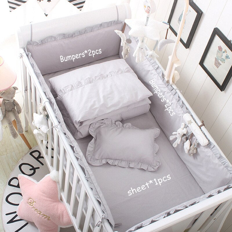 Parachoques de cama de algodón gris para bebé