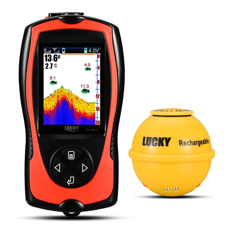 LUCKY FF1108-1CWLA Wiederaufladbares kabelloses Sonar zum Angeln 45M Wassertiefe Echolot Fischfinder Tragbarer Fischfinder