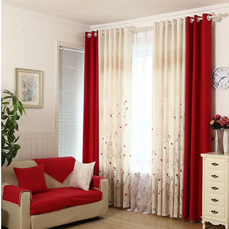 {byetee} Faux Cotton Linen Curtain Modern Rustic Red Stitching Living Room Curtains Fabrics Kitchen Door Curtains Drapes