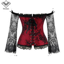Frauen Halloween Steampunk Korsett Sexy Mieder Langarm Rot Mieder Lace Up Bustier Party Club Hochzeit Tops Plus Größe S-6XL