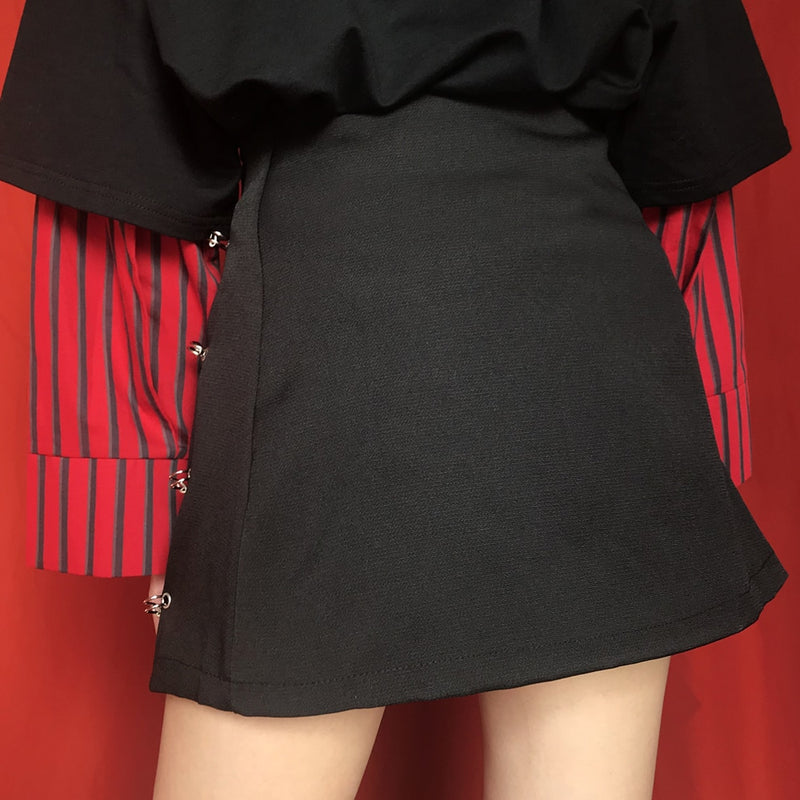 Minifalda acampanada con pasador de seguridad estilo Punk Rock Flectit con abertura lateral de cintura alta, falda Collins para mujer, ropa de calle Harajuku