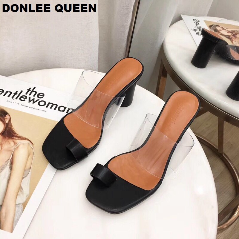 DONLEE QUEEN Transparent Sexy High Heel Hausschuhe Frauen Sommer Schuhe Weibliche Sandalen Slip On Slides 2021 Casual Sandalen Mujer Schuh