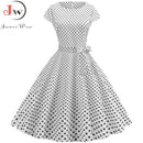 Women Summer Dresses Robe Vintage 1950s 60s Pin Up Big Swing Party Work Wear Rockabilly Dress White Polka Dot Vestidos