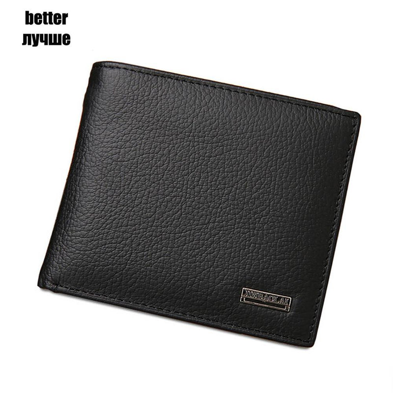 JINBAOLAI Genuine Leather Men Wallets Short Design ID Card Holder Waterproof Black Male Wallet Casual Top Quality Men Purse