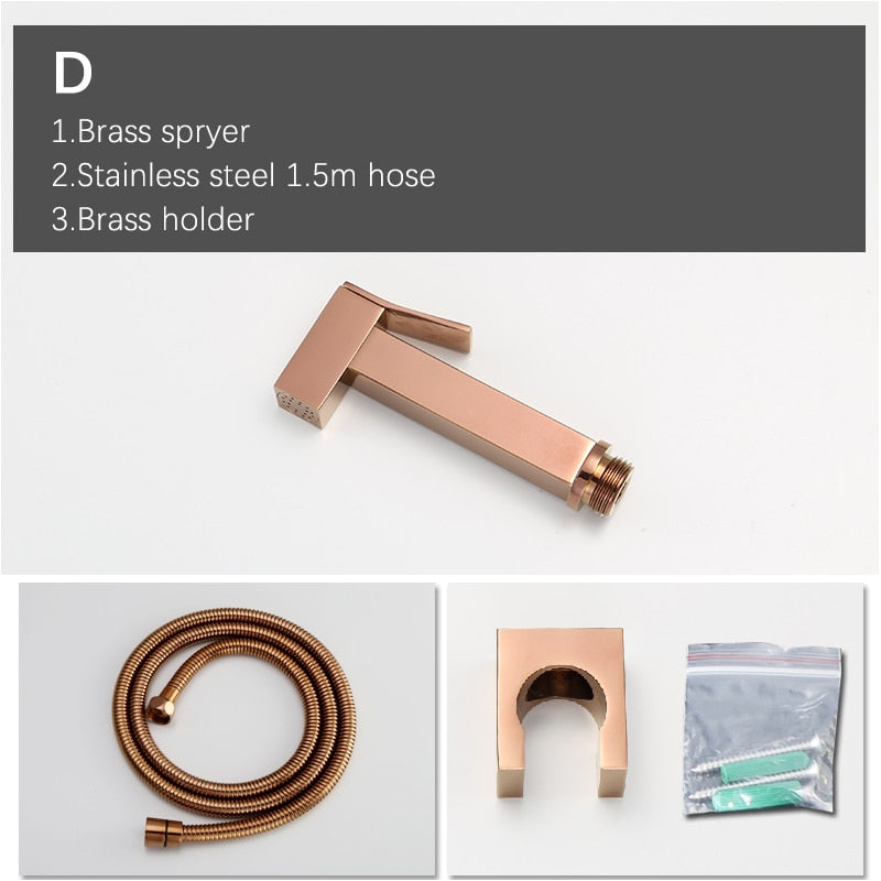 Solid Brass Rose Gold Hand Held Bidet Sprayer Square Toilet Shattaf Dual Single Copper Valve Douche Kit Shower Head AP2180