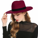 WELROG, sombreros Fedora negros y rojos para mujer, sombreros de fieltro de lana de imitación, sombrero de fieltro de Panamá, sombreros de invierno para hombre, sombreros de Jazz, sombrero Trilby para mujer