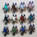 Fashion Vintage copper Plated Owl cute natural tiger eye stone onyx opal pendants for jewelry making wholesale 12pcs/lot free