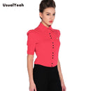 Neue Mode Elegant Langarm Baumwolle OL Body Shirt Büro Damen Bodysuit Button Design Dunkelblau Weiß Rot S-3XL Plus Größe