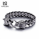 KALEN Punk Animal Wolf Charm Bracelets Hombres Acero inoxidable Pulseira Masculina Leather Wristband Boho Jewelry