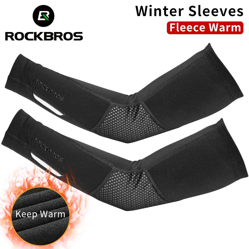 ROCKBROS Cycling Running Winter Fleece Warm Arm Sleeves Breathable Sports Elbow Pads Fitness Arm Covers Basketball Arm Warmers